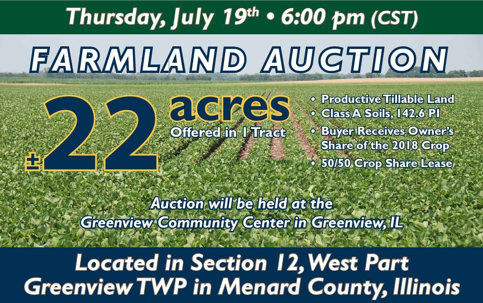 Farm Land Auction 22 Acres Menard County IL Illinois & Indiana Farm
