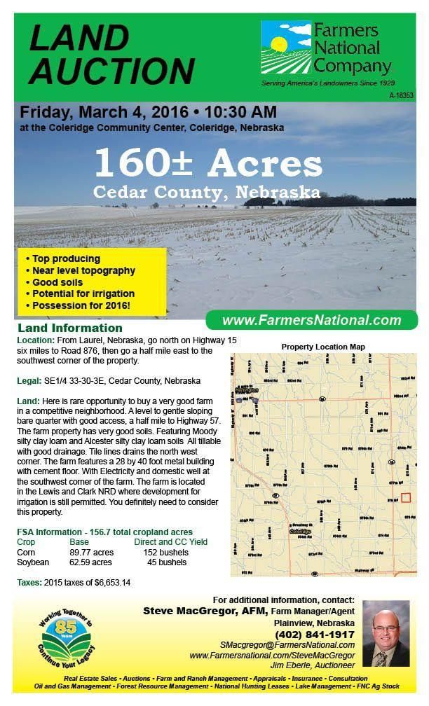 160 acres in Cedar County, Nebraska