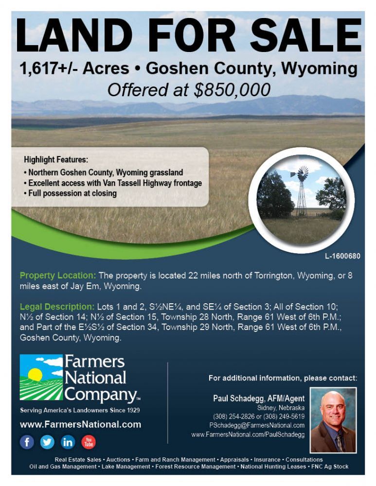 1,617 acres in Goshen County, Wyoming