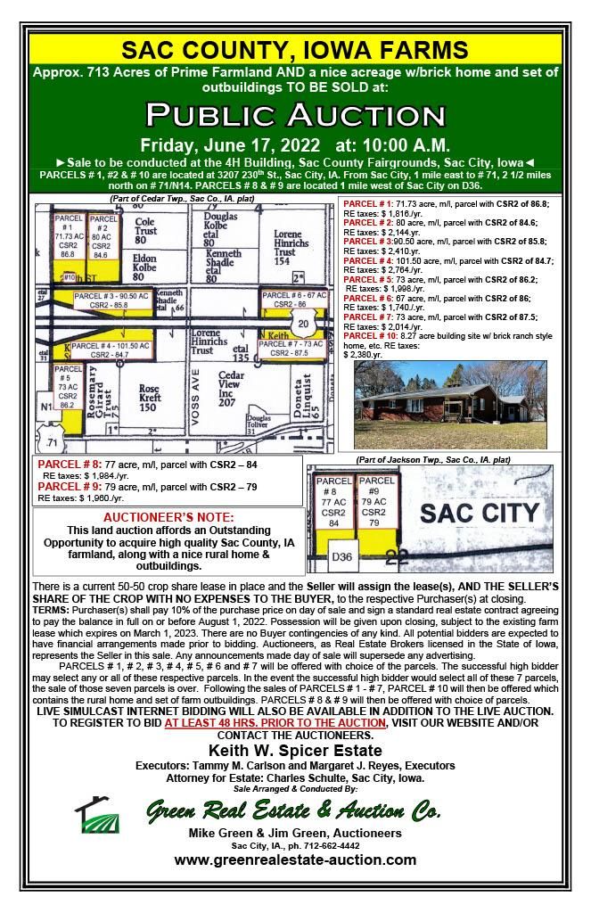 721 acres in Sac County, Iowa