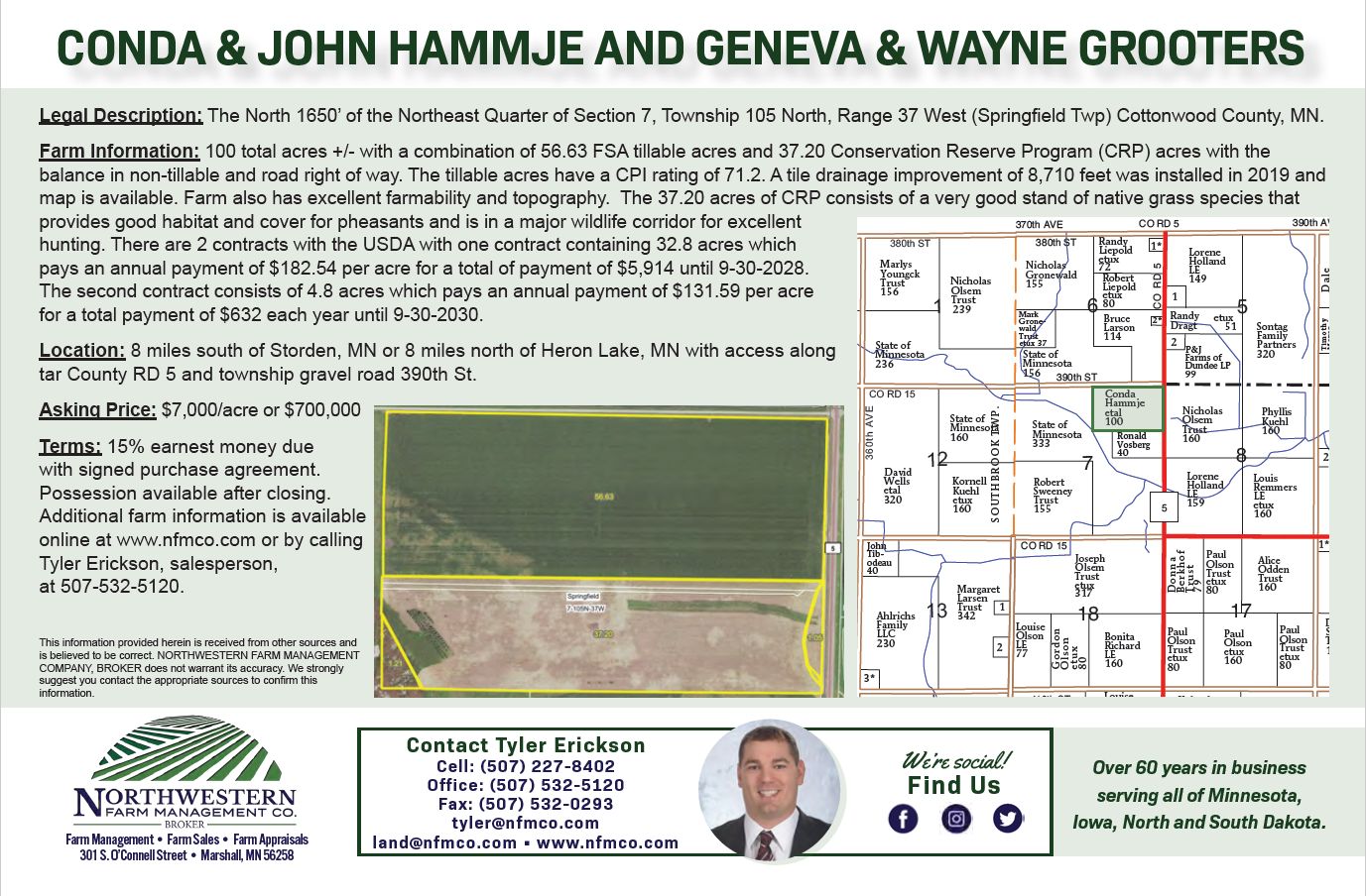 100 acres in Cottonwood County, Minnesota