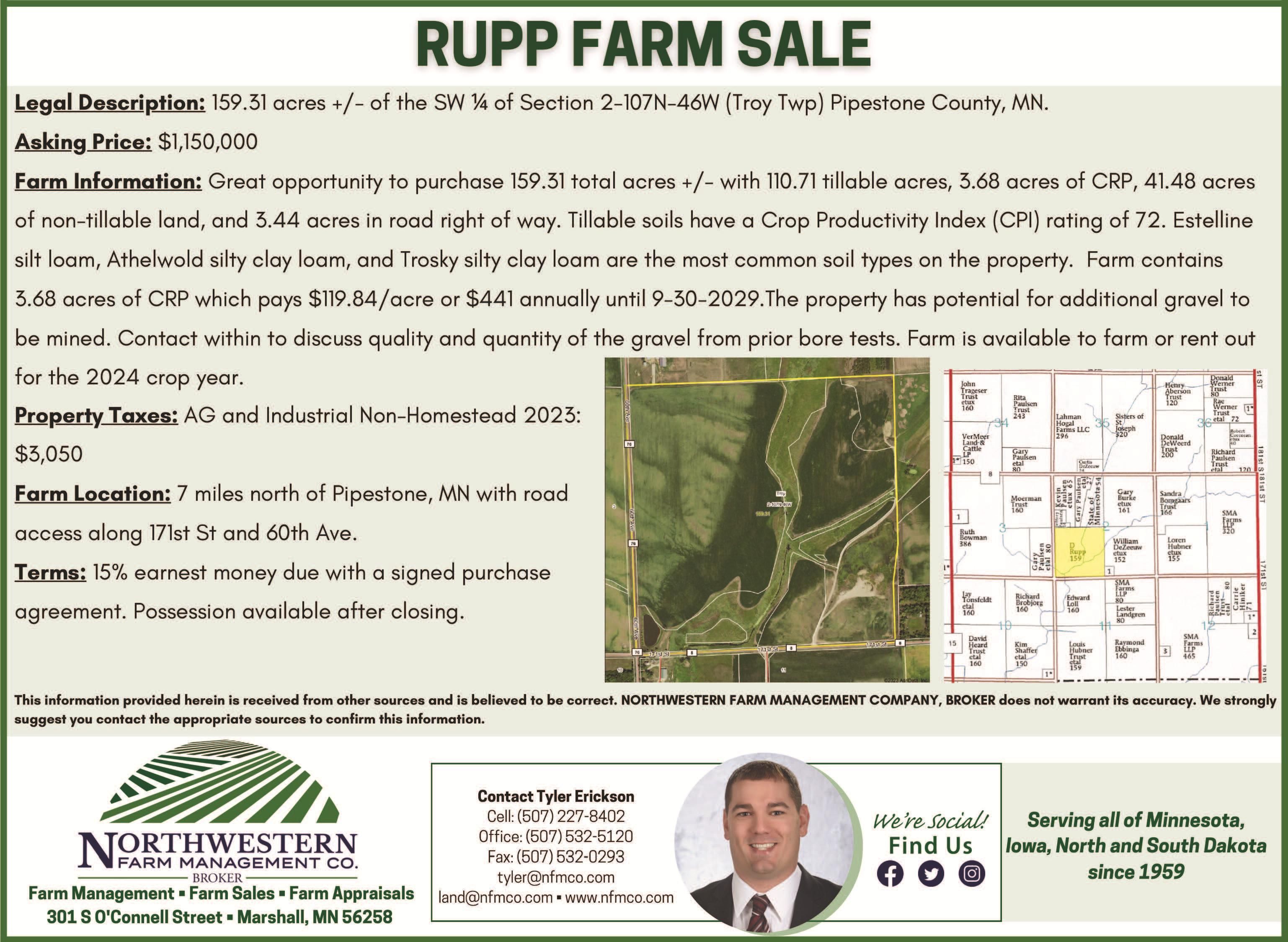 159.31 acres in Pipestone County, Minnesota