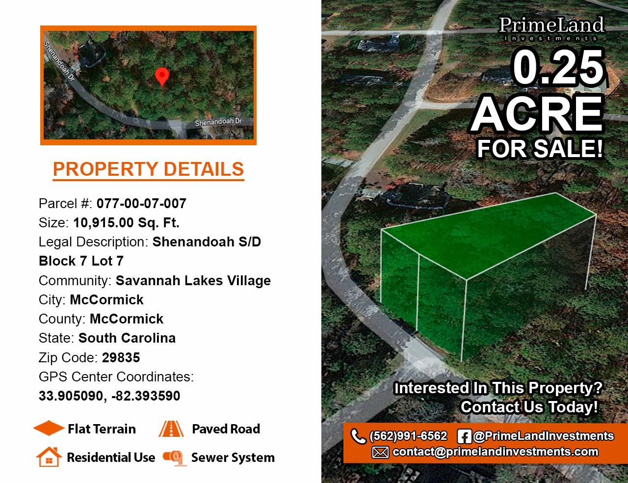 0.25 acres in McCormick County, South Carolina