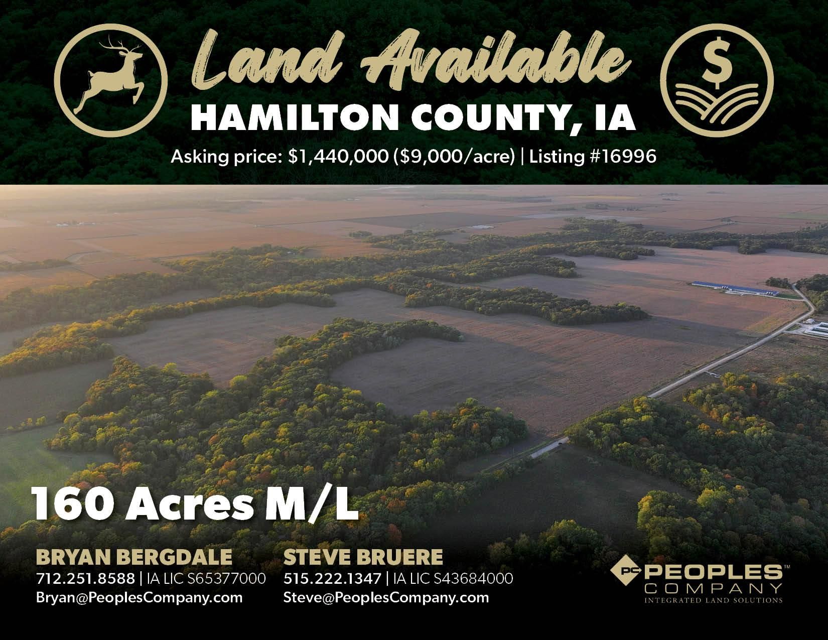 160 acres in Hamilton County, Iowa